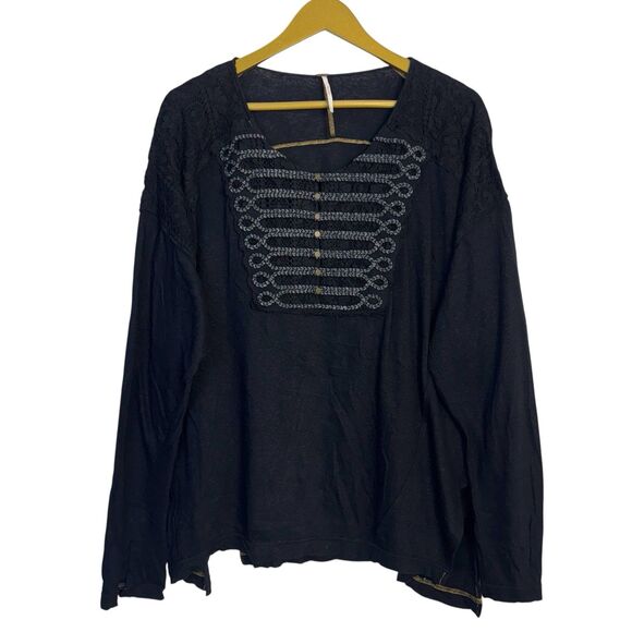 Free People Femme Embroidered Lace Military Tunic Top Size L Whimsigoth Grunge - Picture 1 of 5